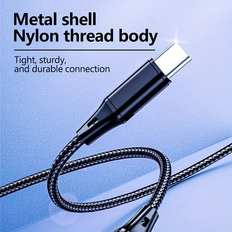 3-In-1 Fast Charging Cable with USB-C & Micro USB Ports, Durable Nylon Braided 47 Inch, 66W High Power Adapter, Data Transfer, Multi-Device Use