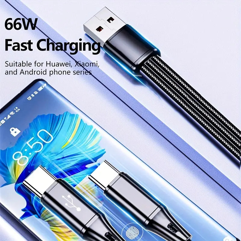 3-In-1 Fast Charging Cable with USB-C & Micro USB Ports, Durable Nylon Braided 47 Inch, 66W High Power Adapter, Data Transfer, Multi-Device Use