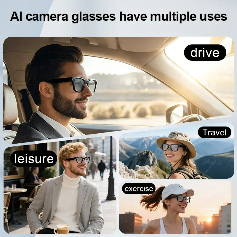 AI Smart Camera Glasses – 8MP HD Photo & Video, Built-In AI Assistant, Hands-Free Recording, Bluetooth Music & Calls, Real-Time Translation, Perfect for Travel & Daily Life Touch