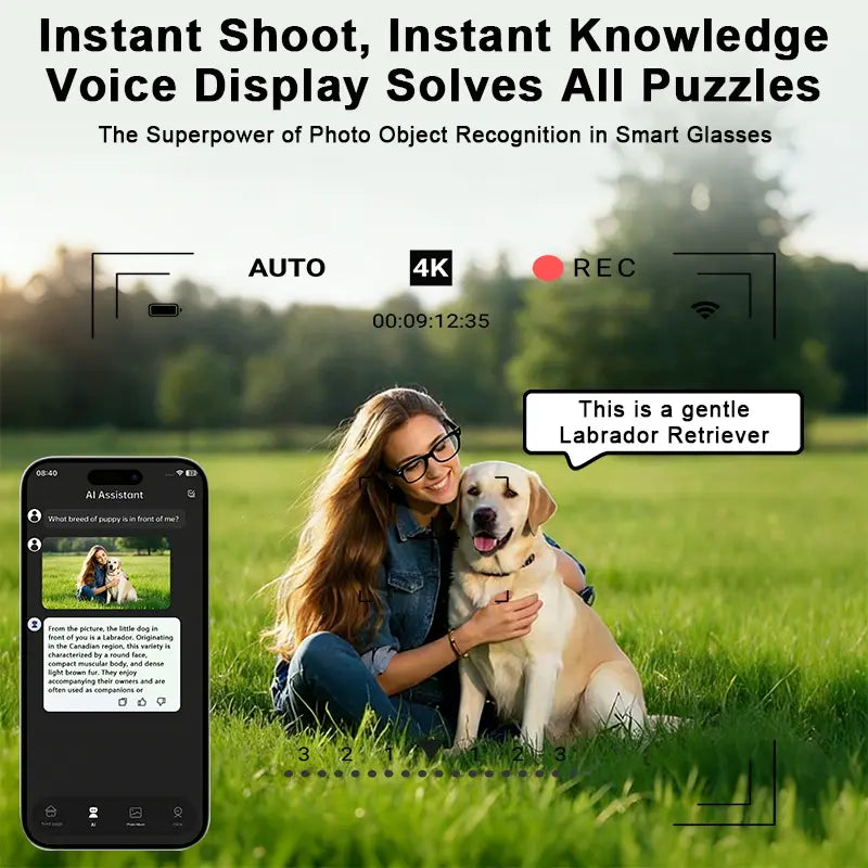 AI Smart Camera Glasses – 8MP HD Photo & Video, Built-In AI Assistant, Hands-Free Recording, Bluetooth Music & Calls, Real-Time Translation, Perfect for Travel & Daily Life Touch