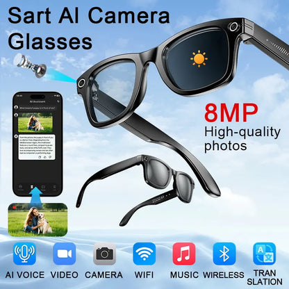 AI Smart Camera Glasses – 8MP HD Photo & Video, Built-In AI Assistant, Hands-Free Recording, Bluetooth Music & Calls, Real-Time Translation, Perfect for Travel & Daily Life Touch